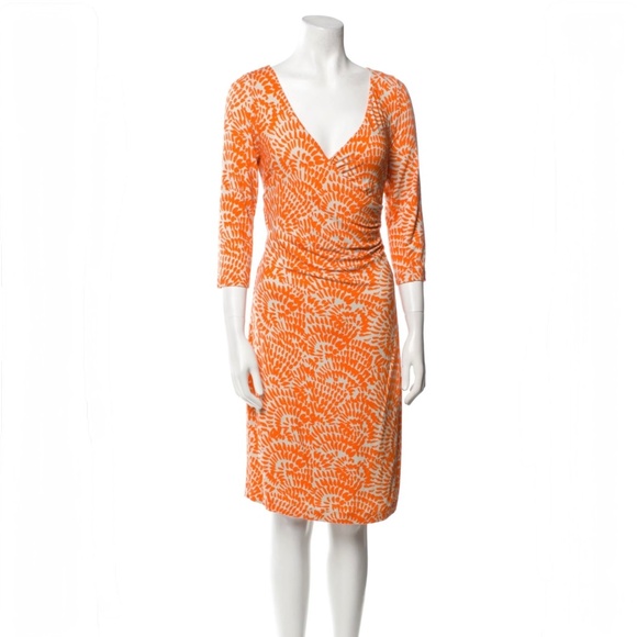 ST. EMILE - Orange & Taupe Print Midi Wrap Dress Sz 12 - Picture 1 of 3